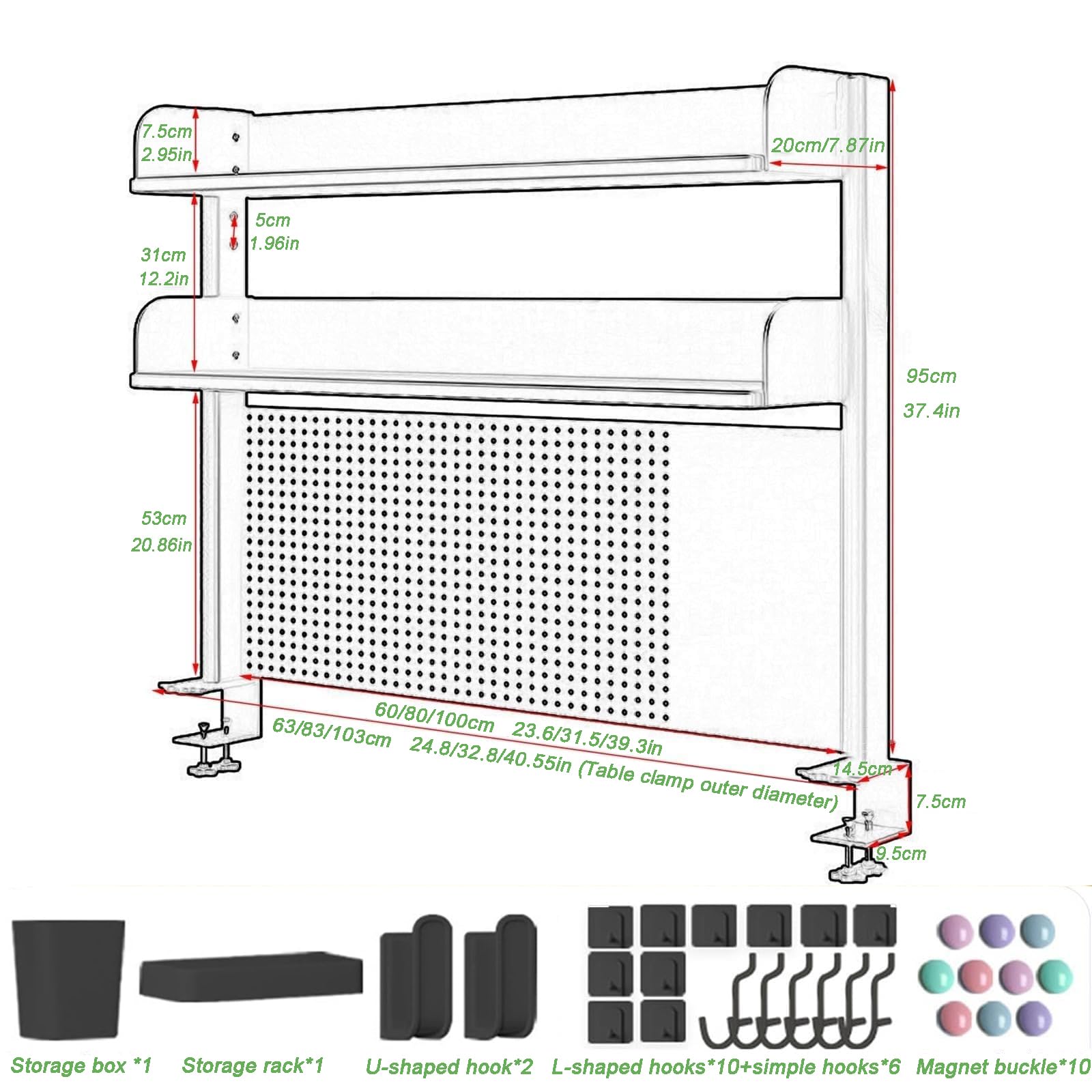Organizer da scrivania con morsetto, multiuso, libreria da tavolo, libreria regolabile, espositore da scrivania (nero, 80 cm)