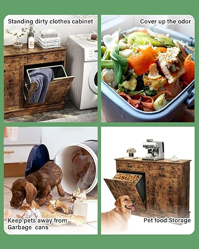 Miniatura 3 de TC-HOMENY Gabinete de basura de doble inclinación con cajón, armario de basura de 20 galones manual y apagado automático en modo automático, armario