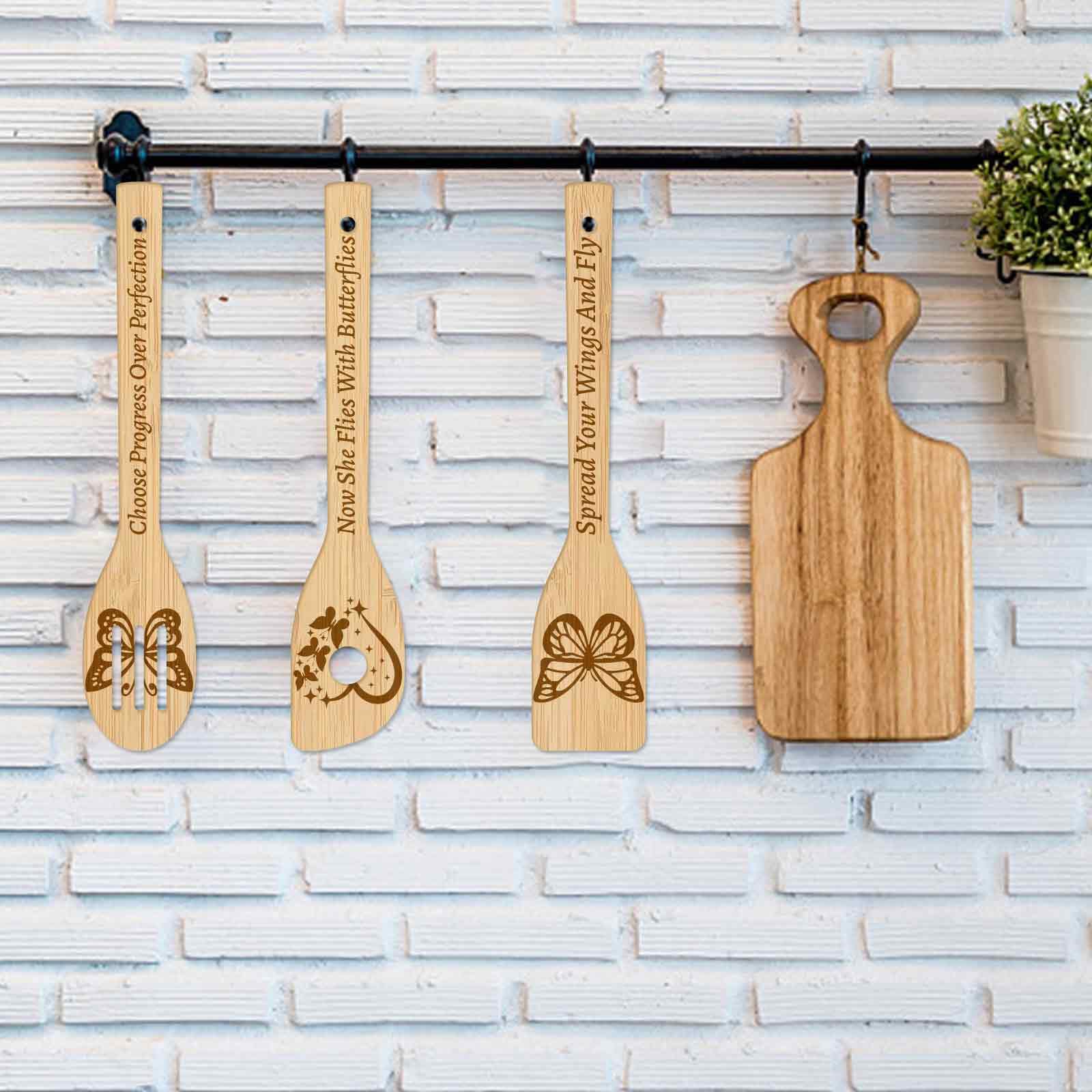 GLOBLELAND Set di 6 cucchiai da cucina in legno con