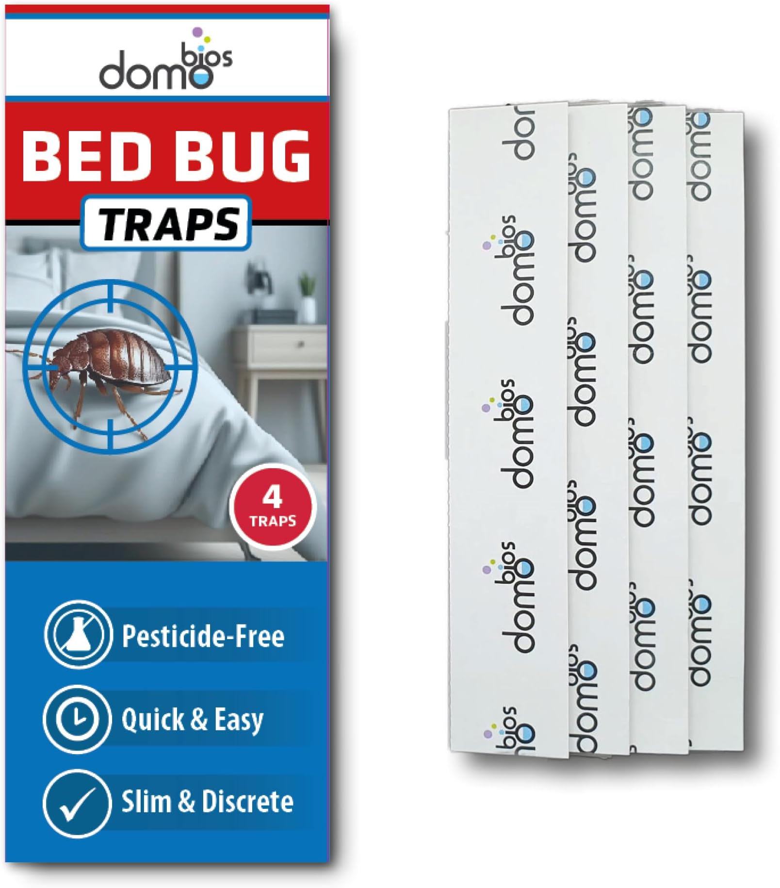 DOMOBIOS Bed Bug Traps | 2 Packs of 4 Sticky Monitoring Traps | Unique Bed Bug Detector | Tested. More Effective Than Other Traps | Apply to Bed Frames, Headboards, Mattresses, and Furniture (8)