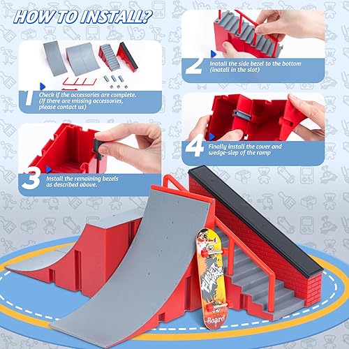 Miniatura 5 de HMEEN Juego de rampas para patinetas de dedo, plataforma de patineta para dedos con rampas, rampa de media tubería para diapasón para niños y