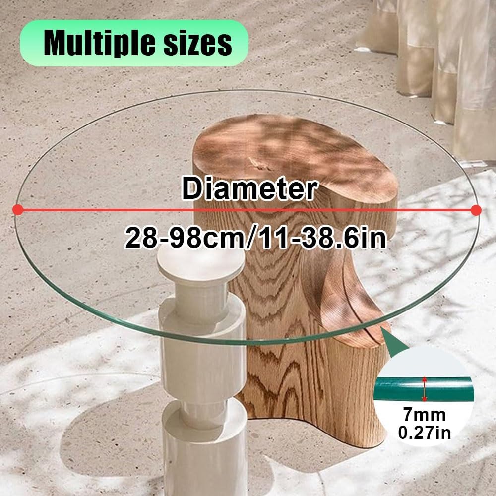 Round Polished Edge Tempered Glass Table Top, Circle Table Top for Tabletop Protectors, Glass Surface for Dining, Coffee, Restaurant Tables(85cm/33.5in)