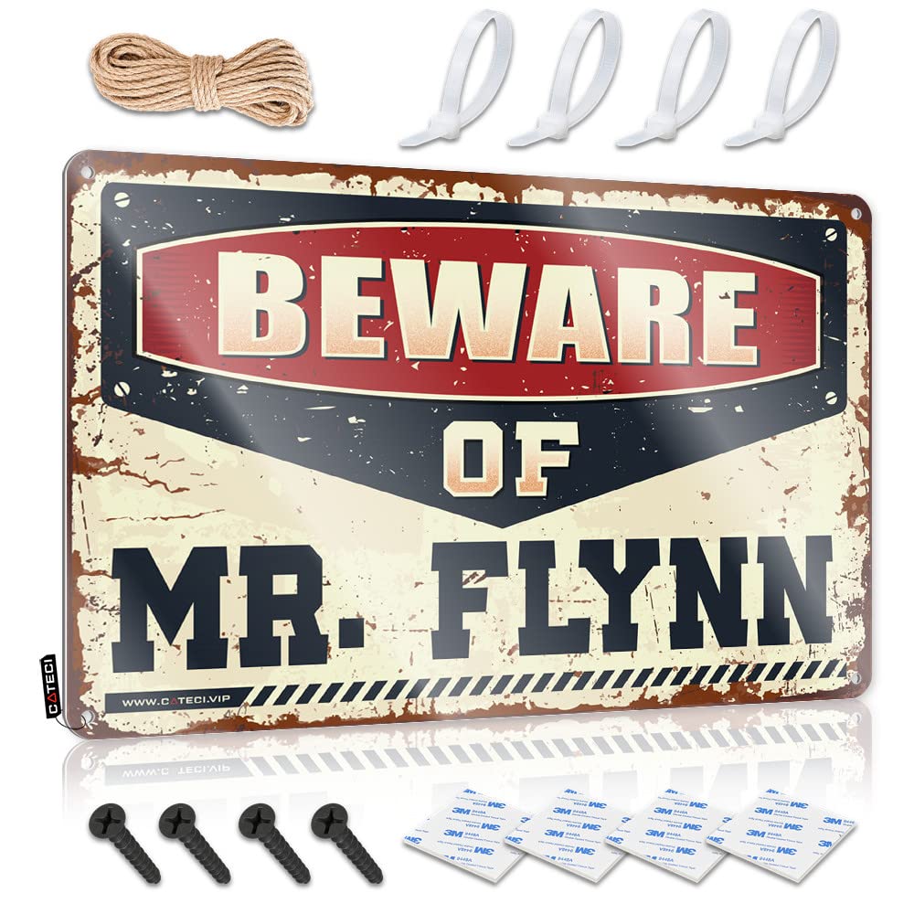 STWNVOITV Funny Desk Signs Beware Of Mr. Flynn Tin Sign Bar Man Cave Decor Mancave Signs And Decor(30X40CM)
