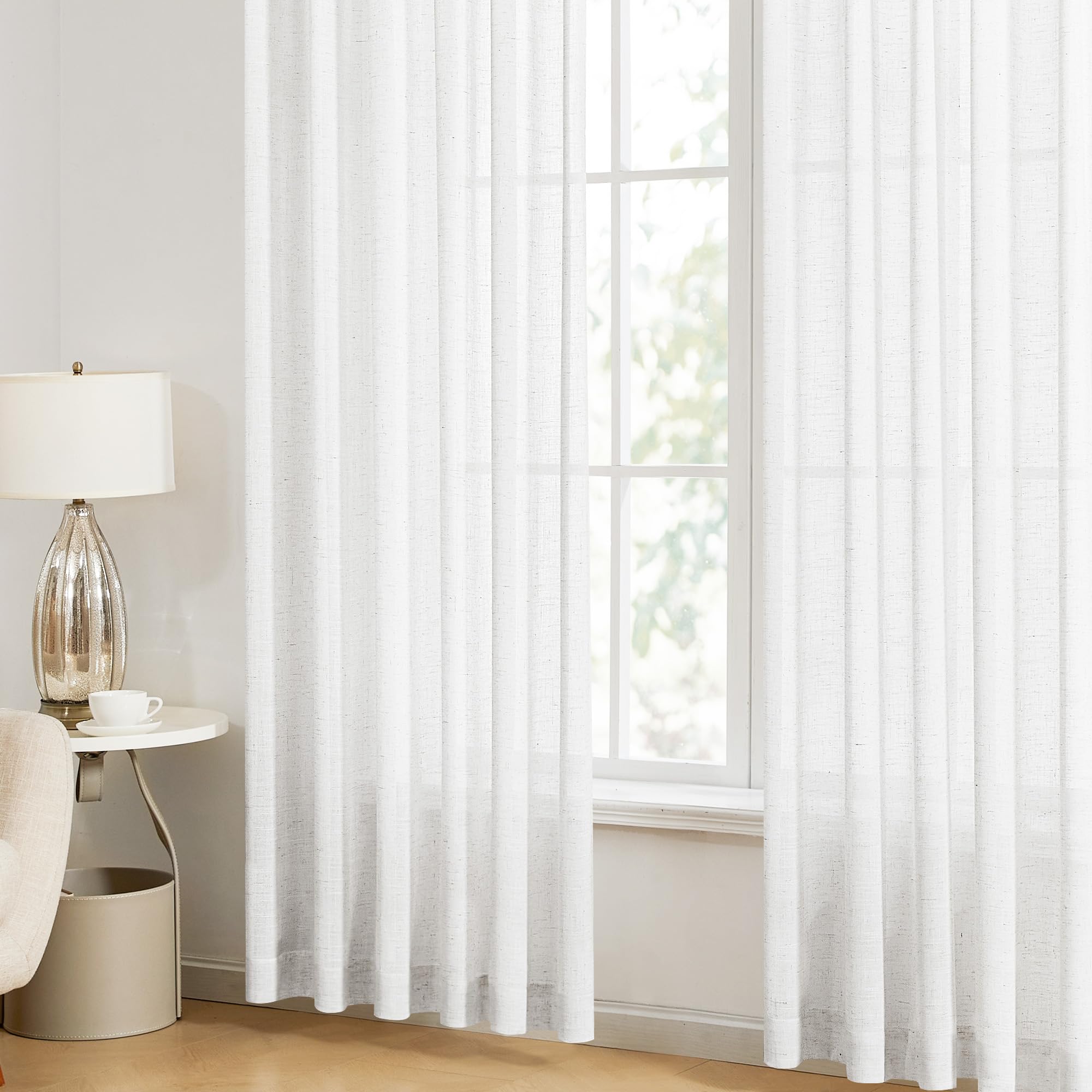 Deconovo Linen Look Net Curtains for Windows Semi Sheer Voile Curtains with Eyelets, 55 x 72 Inch, White with Natural Fleck - Image 4