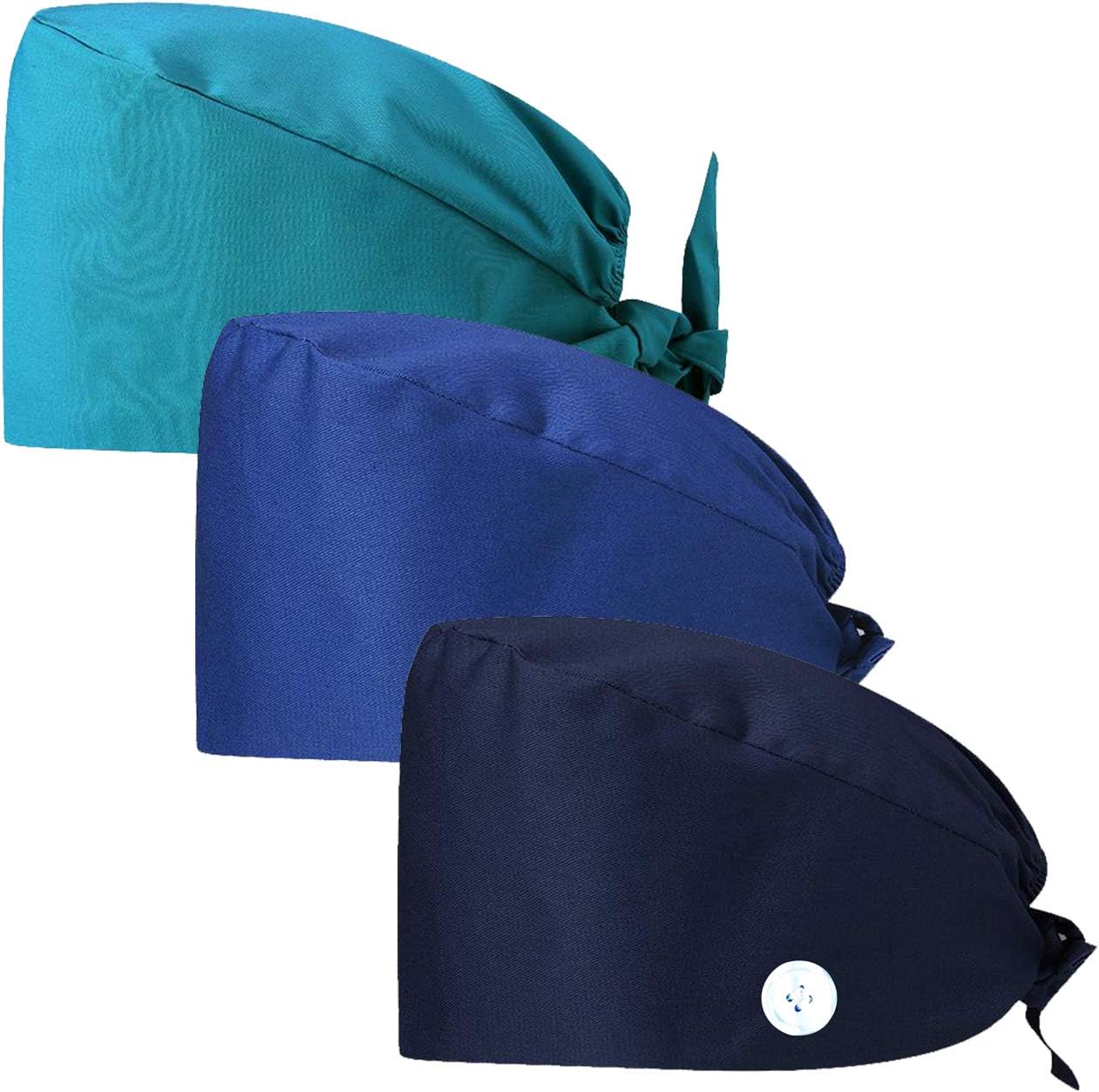 Adjustable Working Caps, Bouffant Hats with Buttons, Working Caps for Women Men