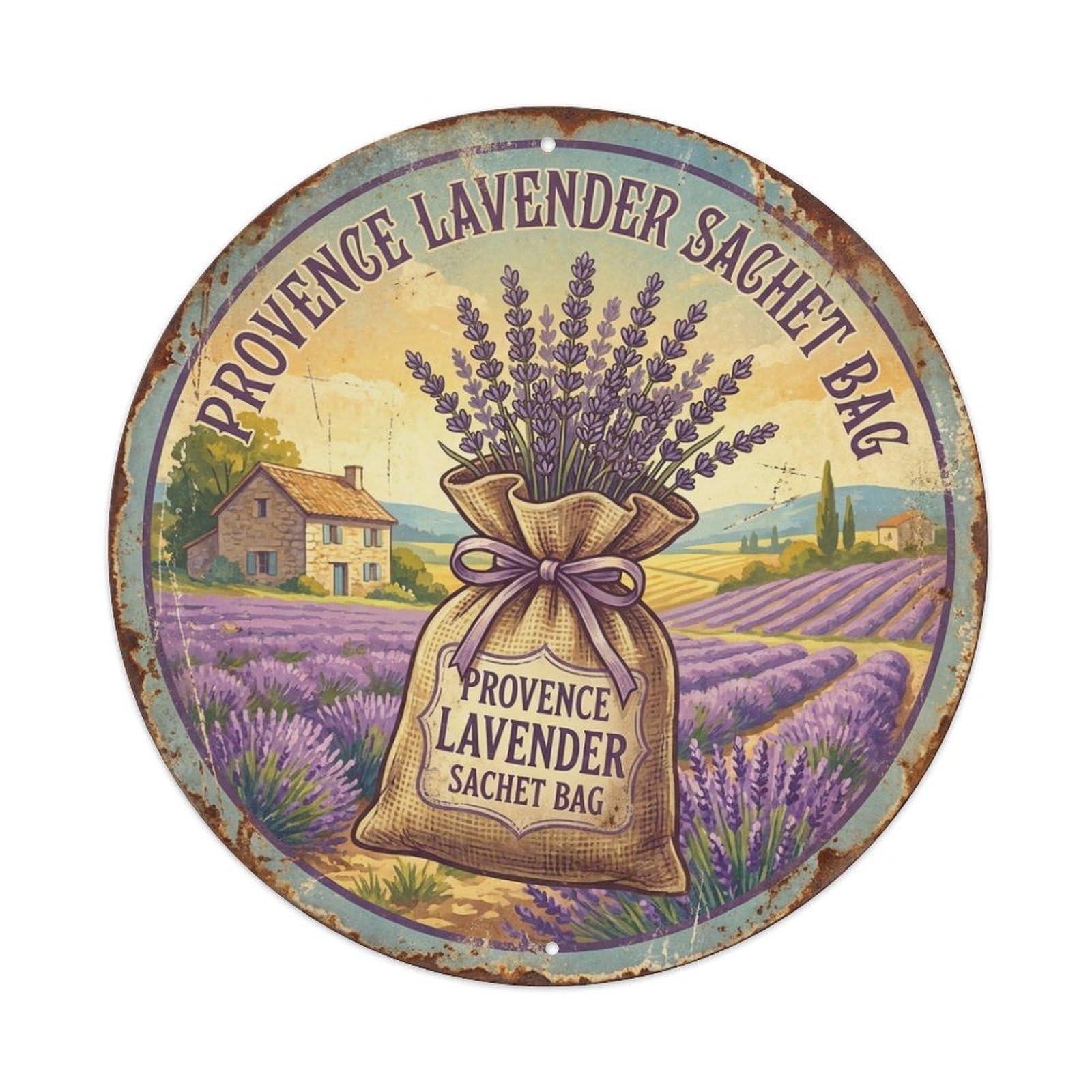 France Provence Countryside Travel Lavender Sachet Bag Metal Tin Sign