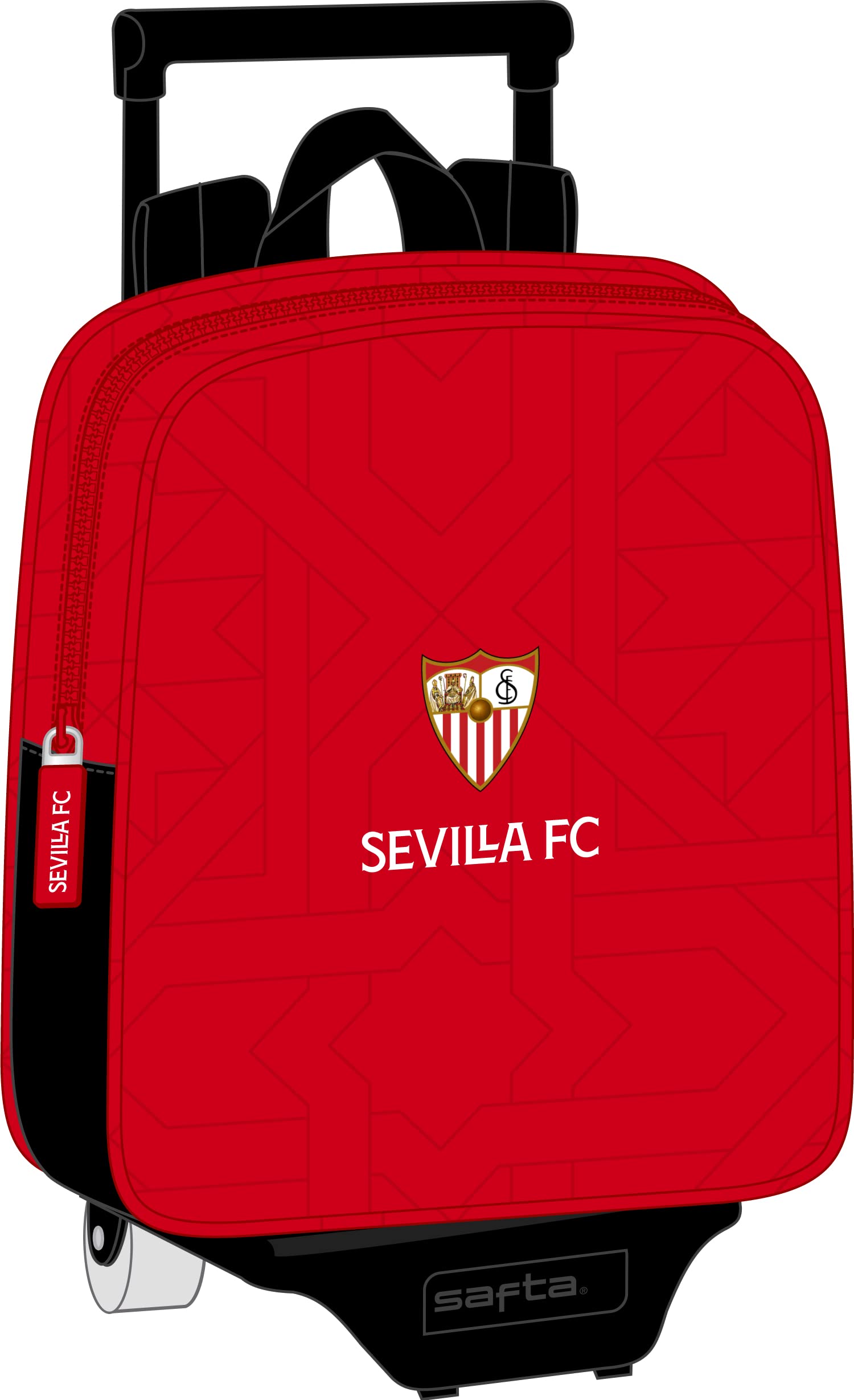 SEVILLA FC - Mochila Guardería con Carro Safta, Ideal para Niños de Diferentes Edades, Cómoda y Versátil, Calidad y Resistencia, 22x10x27 cm, Color Rojo/negro