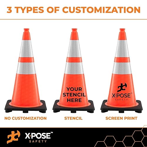 Miniatura 2 de Xpose Safety Conos de tráfico naranjas de 28 pulgadas con collares de 6 y 4 pulgadas, 1 paquete – Cono de seguridad de plástico PVC multiusos para