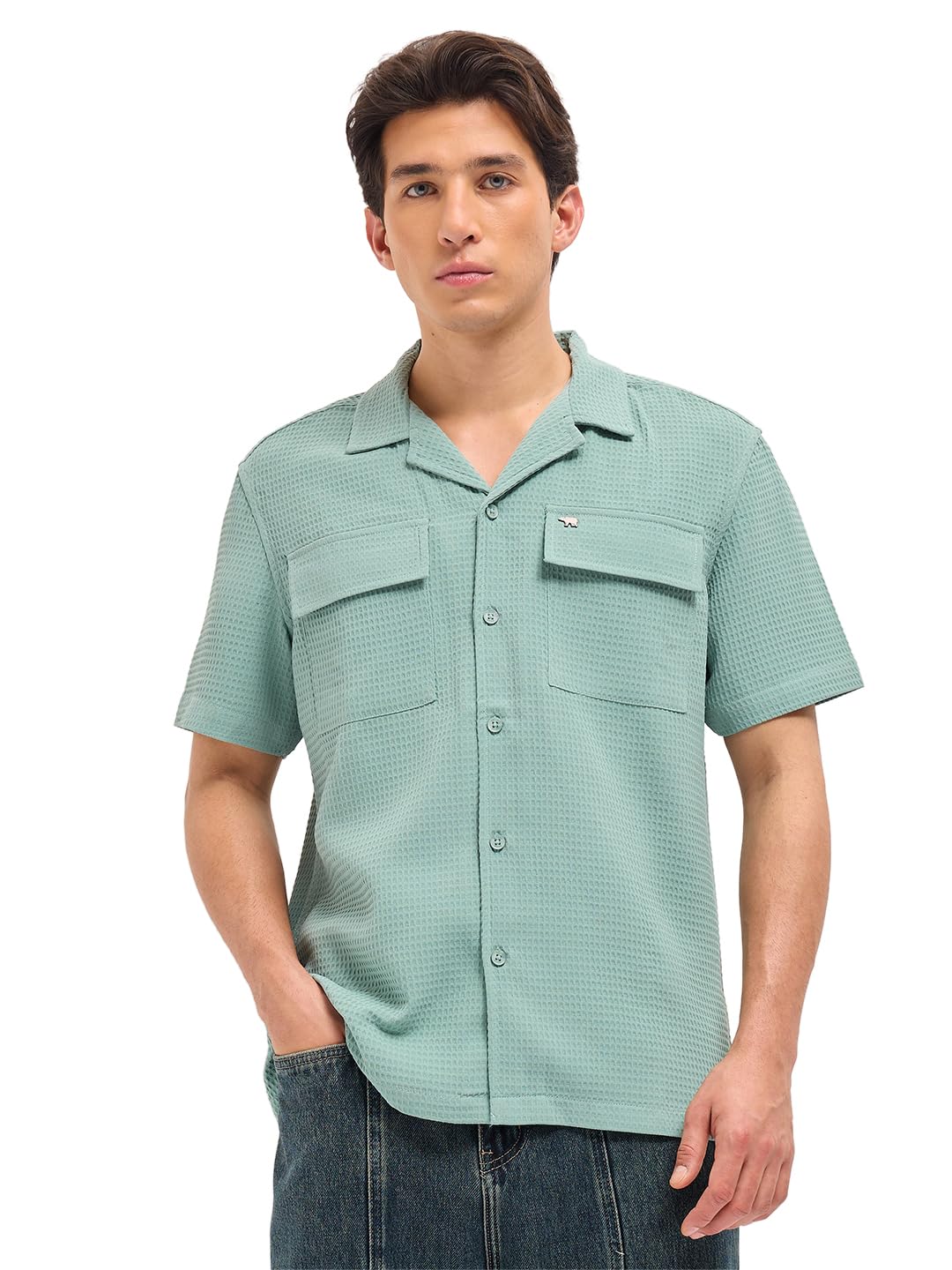 the bear house Men's Black Relaxed Fit Textured Shirt-picture-32