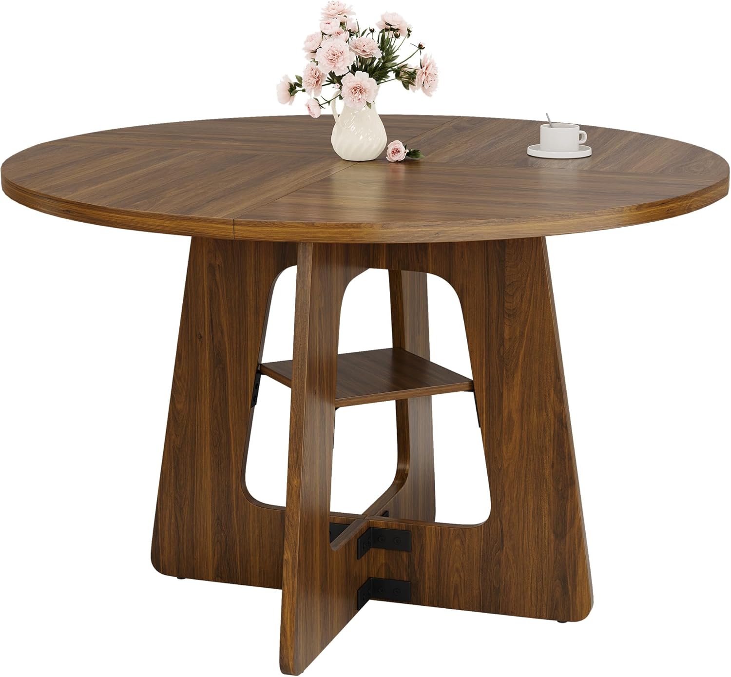 Round Dining Table for 4-6, 47" Kitchen Table for Dining Room, Circle Farmhouse Kitchen Table, Wood Dinner Table for Kitchen, Living Room, Apartment