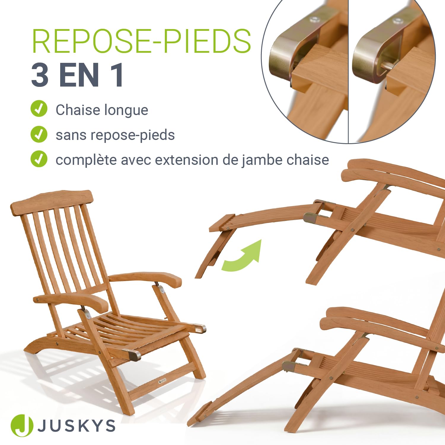 Juskys® Chaise Longue Evia - Pliable pour Le Jardin et la terrasse, en Bois d'acacia huilé pour Un Aspect Naturel et Une Longue durée de Vie, 196 x 54 x 95 cm, Couleur Naturelle