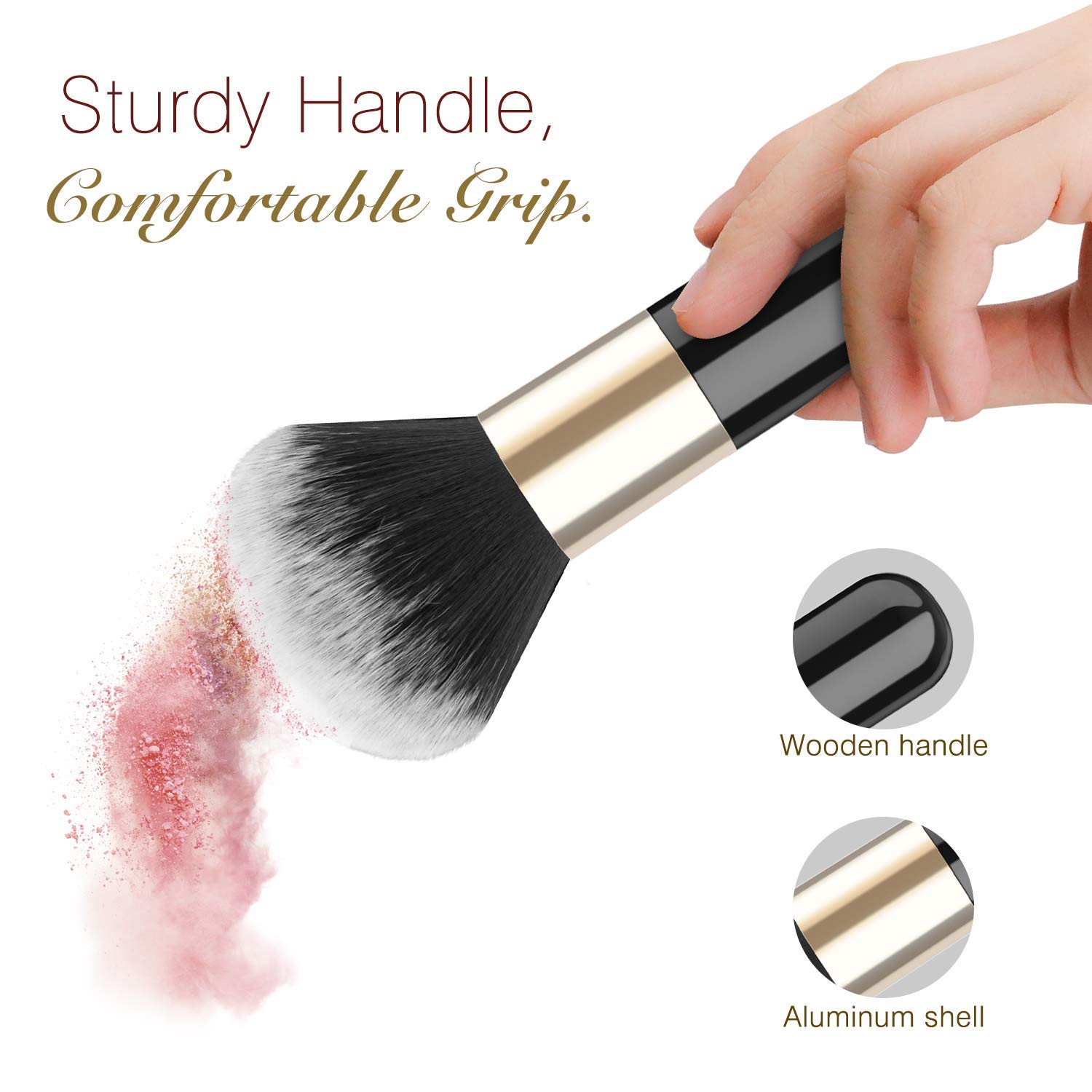 Crizer Powder Makeup Brush, Professional Flat Kabuki Cosmetic Brush, Single Handle Large Blush Brush Soft Face Mineral Powder Foundation Brush Face Brush for Blending Liquid Make Up