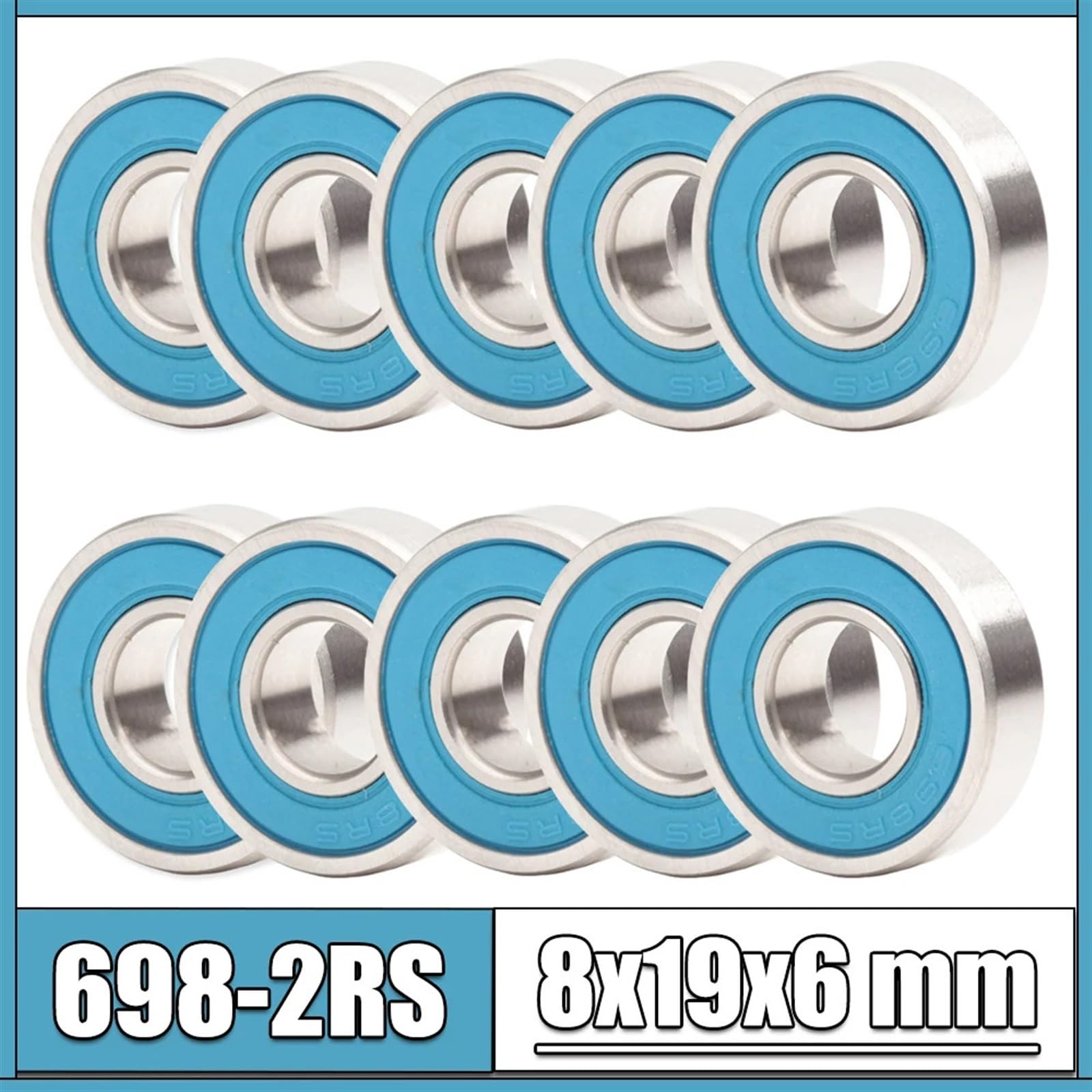 Rodamientos 698 2RS sellados azules de 8 x 19 x 6 mm, eje 698RS, piezas de rodamientos de bolas (6 unidades)