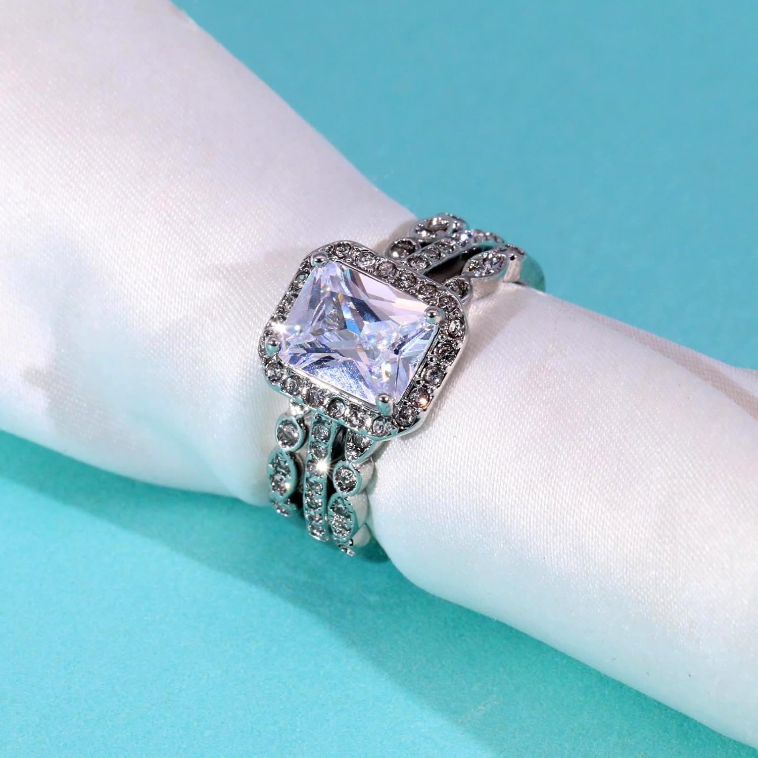 ringheart Couple Rings 4pcs Matching Rings 1ct AAA CZ Yellow Gold Plated Women Wedding Ring Sets for Him and Her