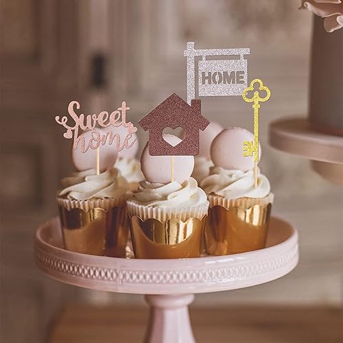 Miniatura 5 de 36 piezas de decoración para cupcakes con purpurina para inauguración de la casa, para bienvenida, nuevo hogar, fiesta, decoración de pasteles,