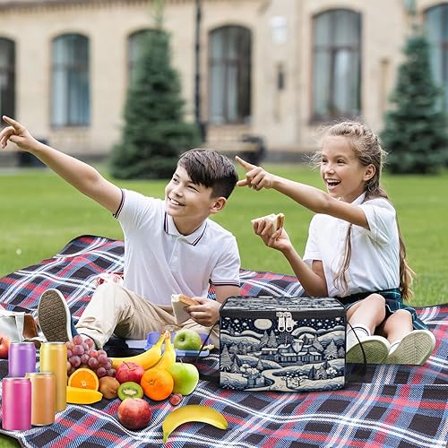 Miniatura 3 de Christmas Art Pattern Insulated Lunch Bag Women Reusable Lunch Tote Square Meal Bag for Adults Men Cooler Lunch Box for Work Travel Picnic Food