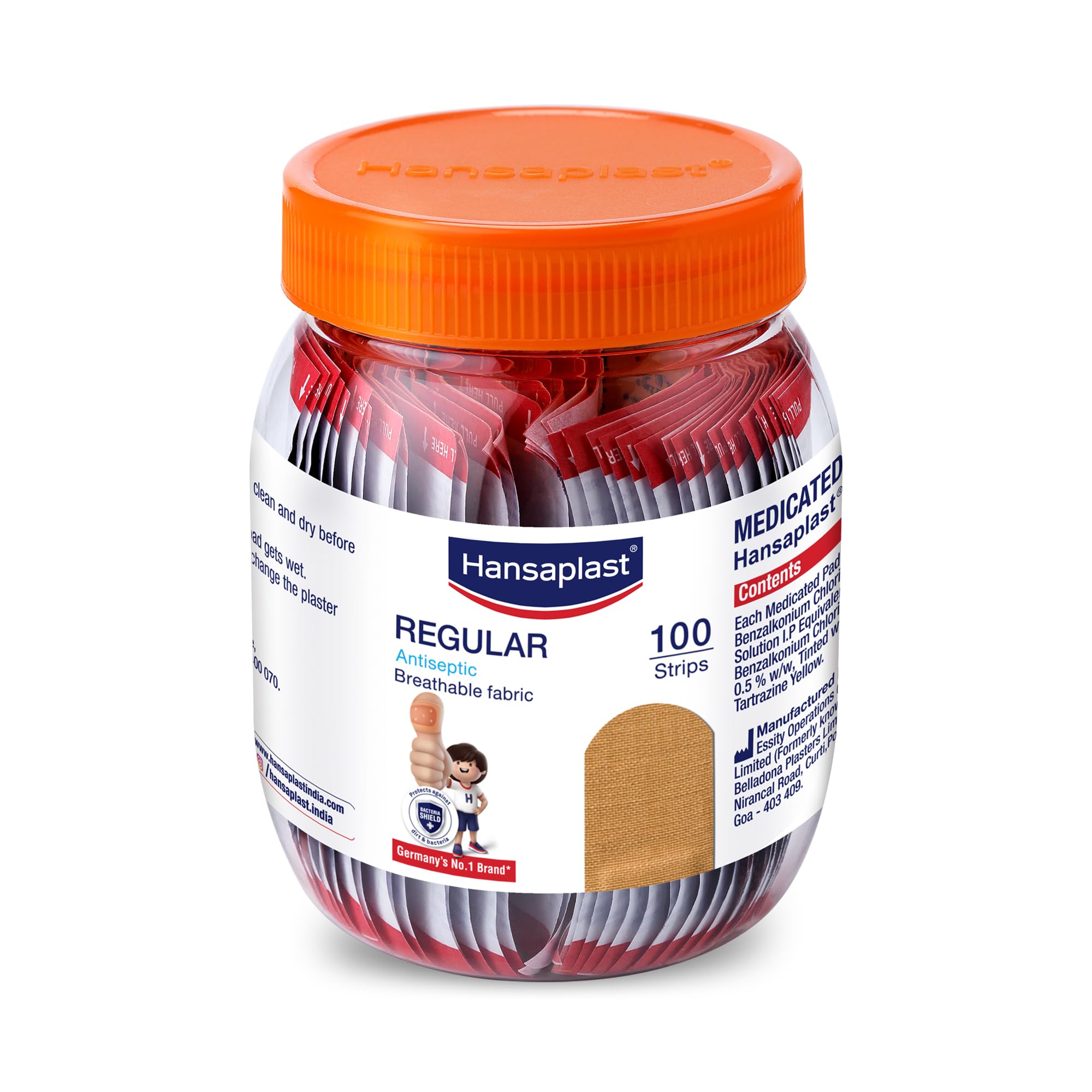 Hansaplast Regular Bandage strips, Bandage for cuts & wounds | Breathable fabric, 100 strips, skin colour