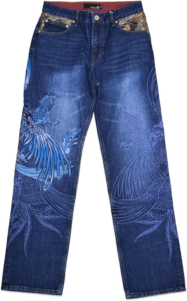 Amazon | (カラクリタマシイ)絡繰魂 粋 鳳凰降臨刺繍デニムパンツ