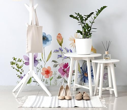 Miniatura 4 de Kingarch Calcomanías de pared de flores florales de acuarela, despegar y pegar, flores silvestres grandes, hojas y vides, calcomanías de pared