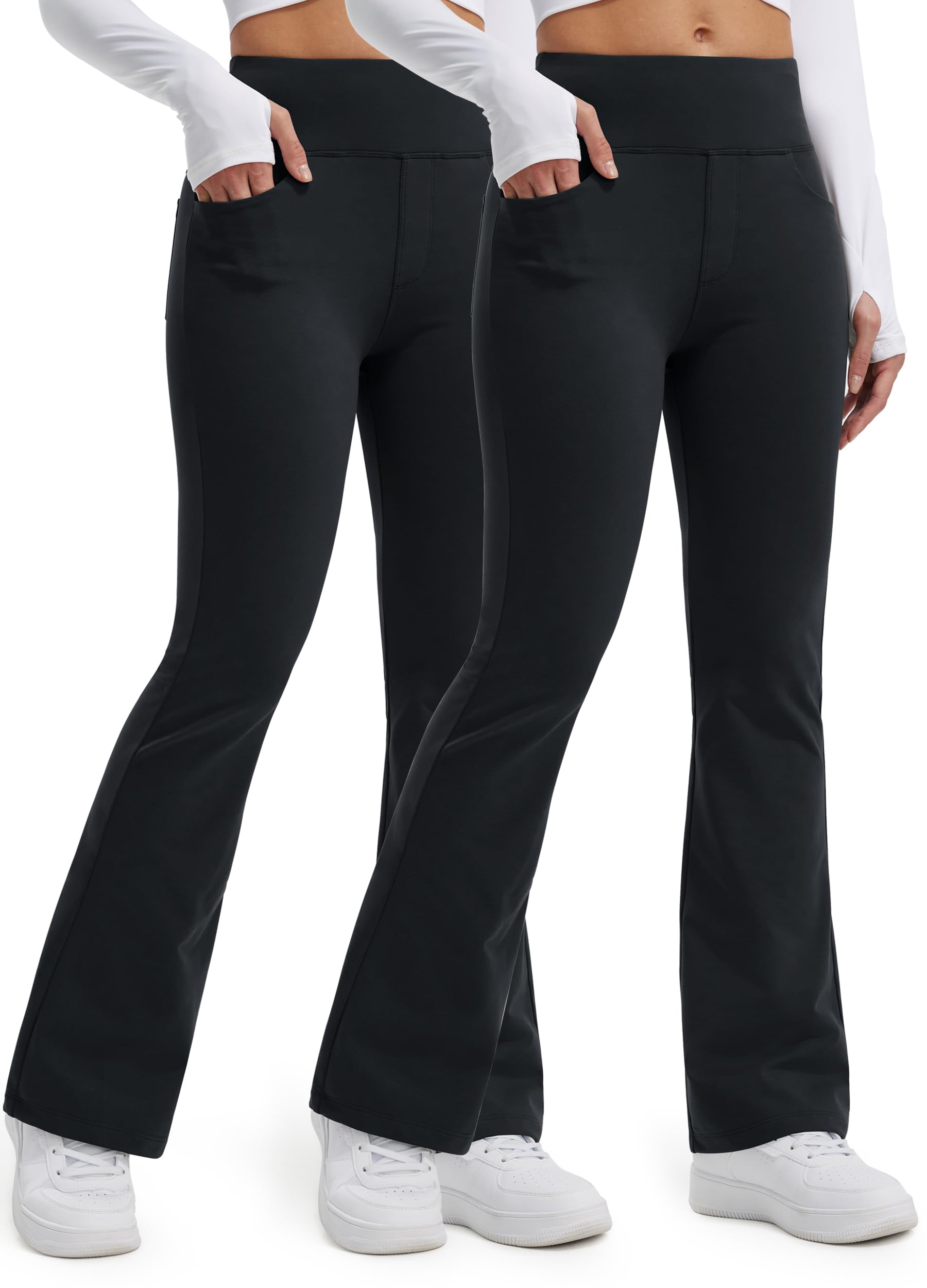 Libin Pantalon doublé en polaire pour femme - Résistant à l'eau - Chaud - Pantalon de randonnée thermique - Pantalon athlétique d'entraînement et de yoga - Leggings évasé