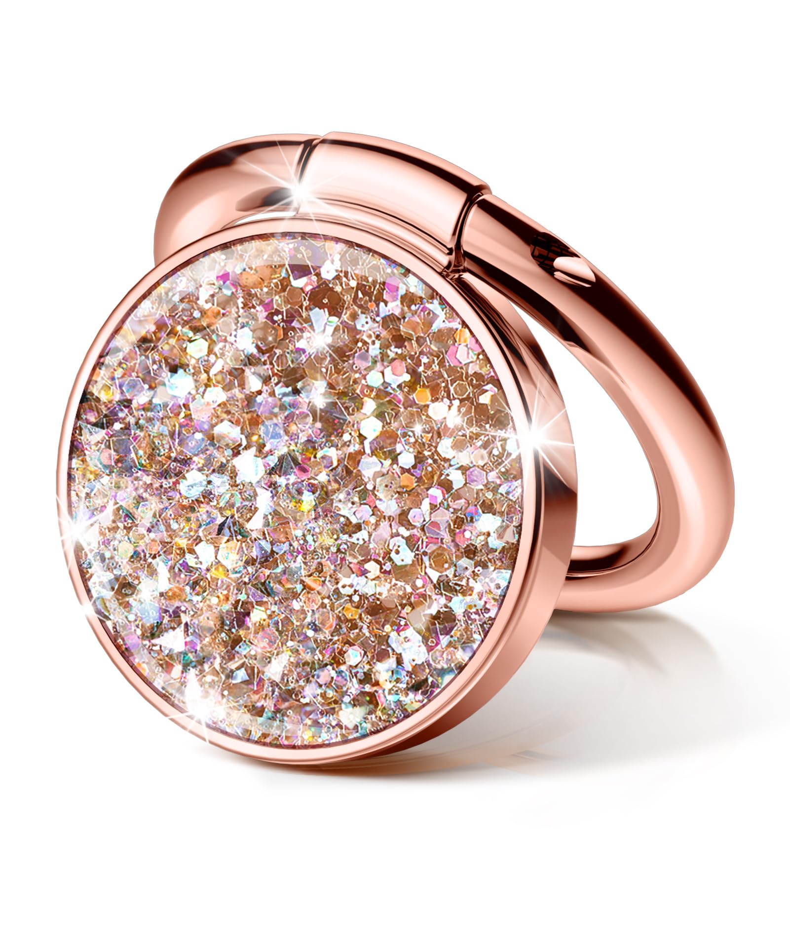 GVIEWIN Glitter Cell Phone Ring Holder, Metal Kickstand Grip 360° Rotation Compatible with iPhone 15 Pro Max/15 Plus/14/13/12 Series & Galaxy S24/S23 Ultra and Other Phones(PinkGold Glitter)