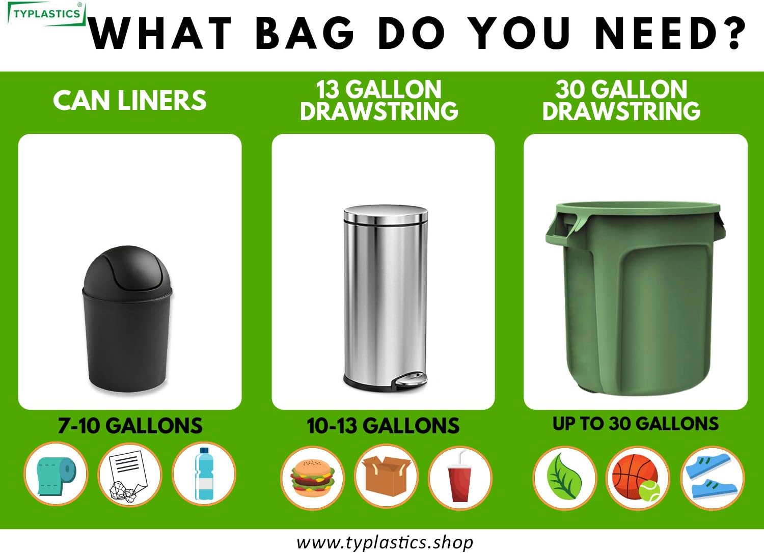 TYPLASTICS Tall Kitchen Drawstring Trash Bags - 13 Gallon 120 Count