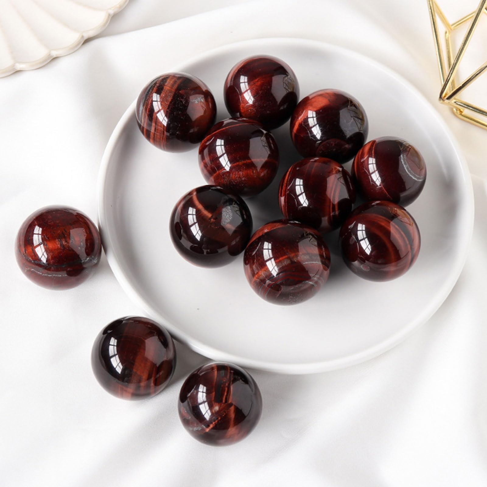 Set di Sfere con Sfera di Cristallo Rosso Naturale Occhio di Tigre da 3 Pezzi Ornamenti con Sfere di Pietre preziose per la Decorazione della casa Feng Shui Chakra Aura,32~34mm