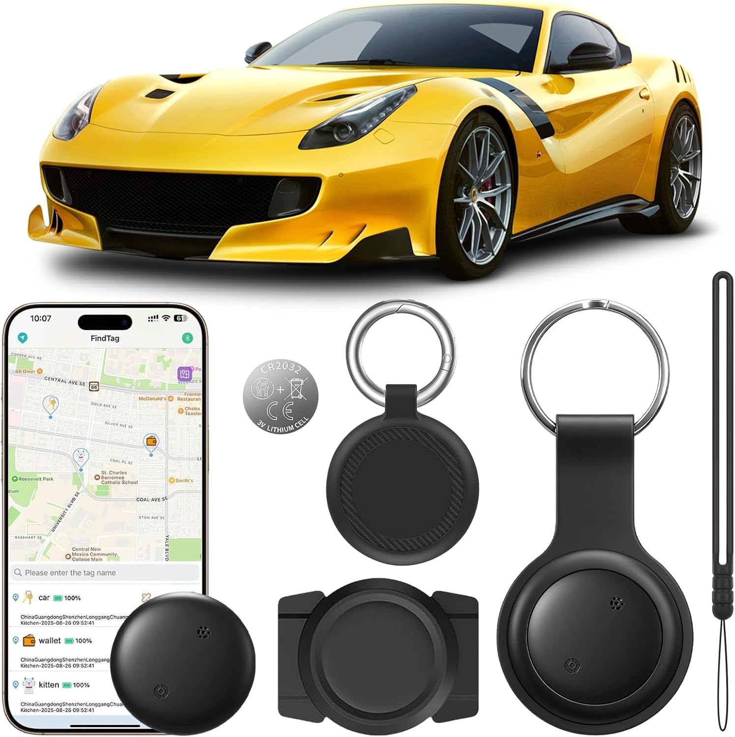 GPS-Tracker Auto Ohne ABO für iOS&Android, Magnet Versteckte Fahrzeuge Tracker für Motorrad, Smart Tag Finder Keine Monatliche Gebühr, Vehicles Car Tracker mit Echtzeit-Standortbestimmung