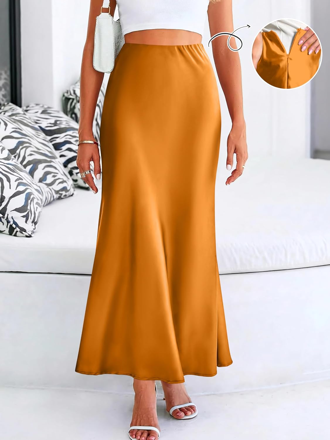 Prinbara Women's Satin Maxi Skirts Dressy Casual Zipped High Waisted Flowy Silk 2026 Summer Elegant Business Party Long Skirt