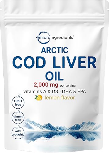Aceite de hígado de bacalao 2,000 mg por porción, 360 cápsulas blandas | Sabor a limón sin eructos – Rico en Omega 3, vitaminas A y D3, EPA, DHA |