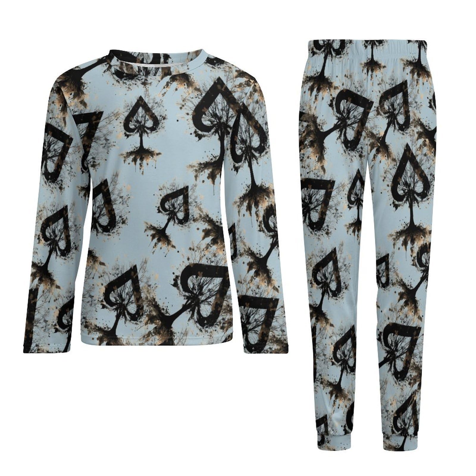 Juego de pijama para hombre de 2 piezas con cuello redondo y manga larga, suave parte superior e inferior transpirable para todas las estaciones