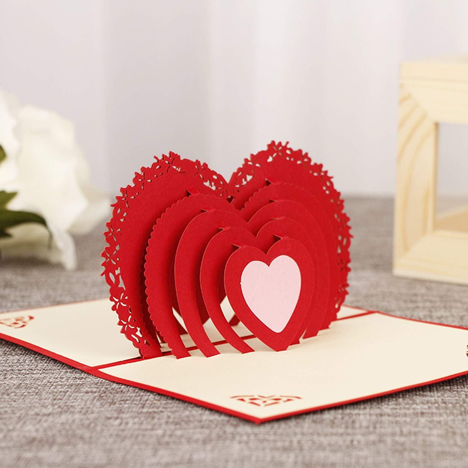 Valentinstagskarte Muttertag Geschenkkarte 3D Karte Pop Up Karte Toshine Pop Up Grußpapier Karte Valentinstag Karte, Jahrestag Pop Up Karte, Romance Karte für Frau Geburtstag Hochzeit (Herz)