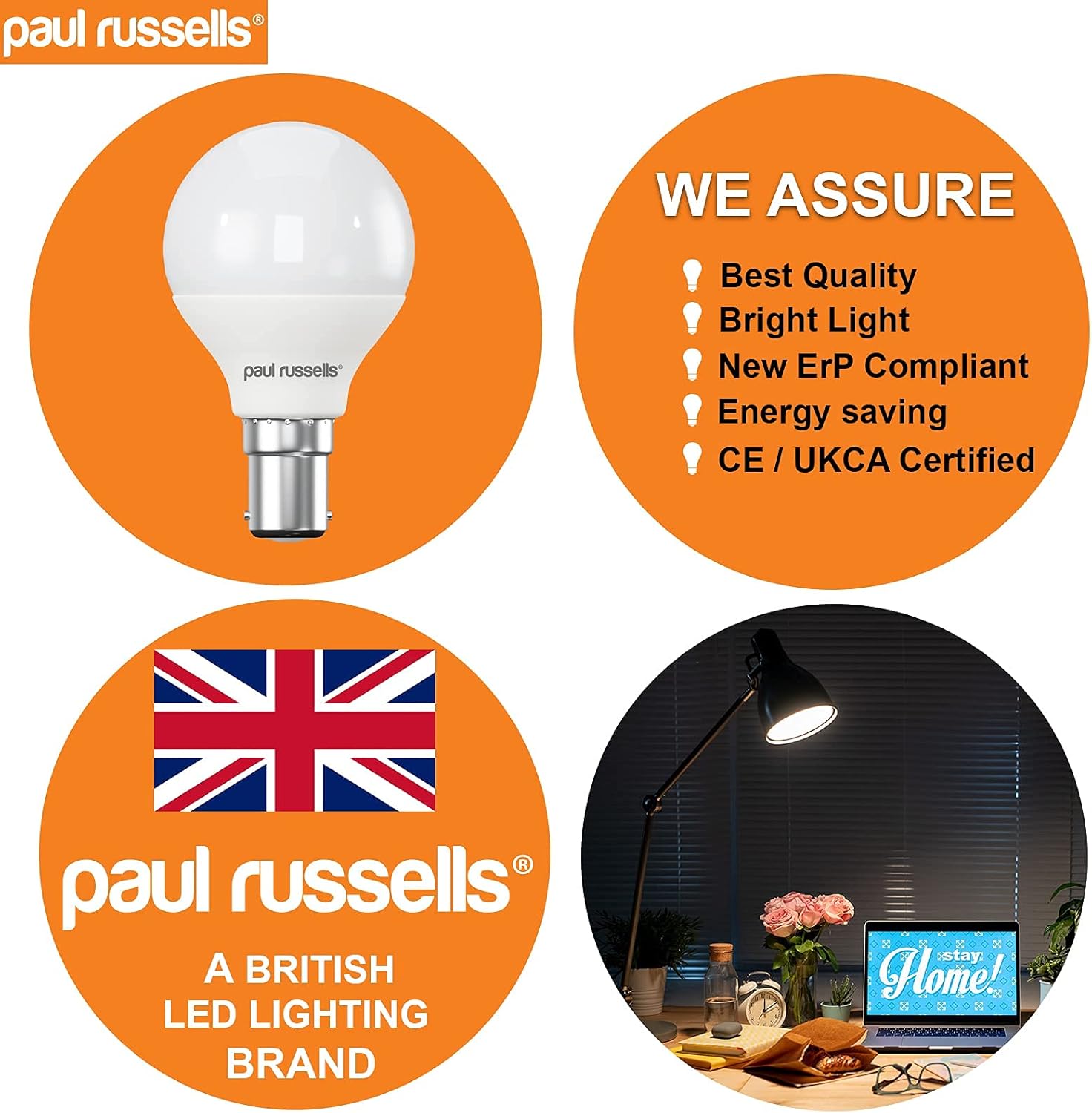 paul russells LED Golf Ball Light Small Bayonet Cap B15, 40w Equivalent Bulb, 4.9W 470Lumens LED Bulbs - Image 5