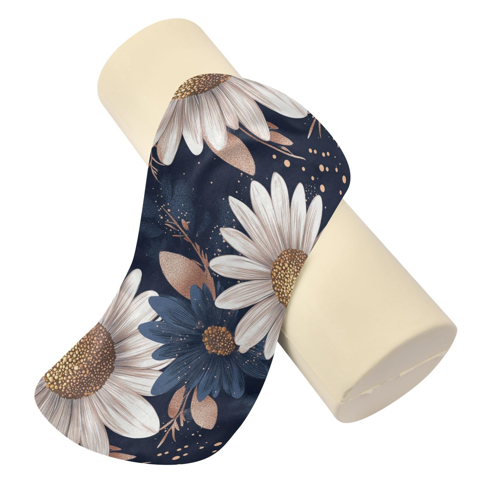 miaozhen White Daisy Bolster Pillow Cotton Neckroll Pillow Form almohada para cervicales y Cuello 5.5''x17''