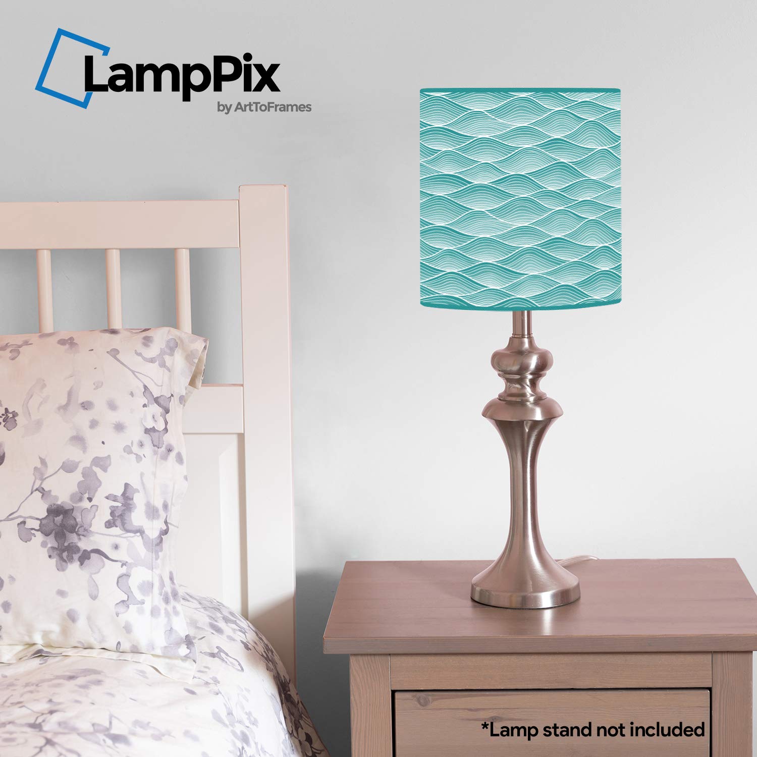 LampPix 10.00 Inch Table Lamp Shade - Waves Aqua Canvas Desk Lampshade (Spider Fitting)