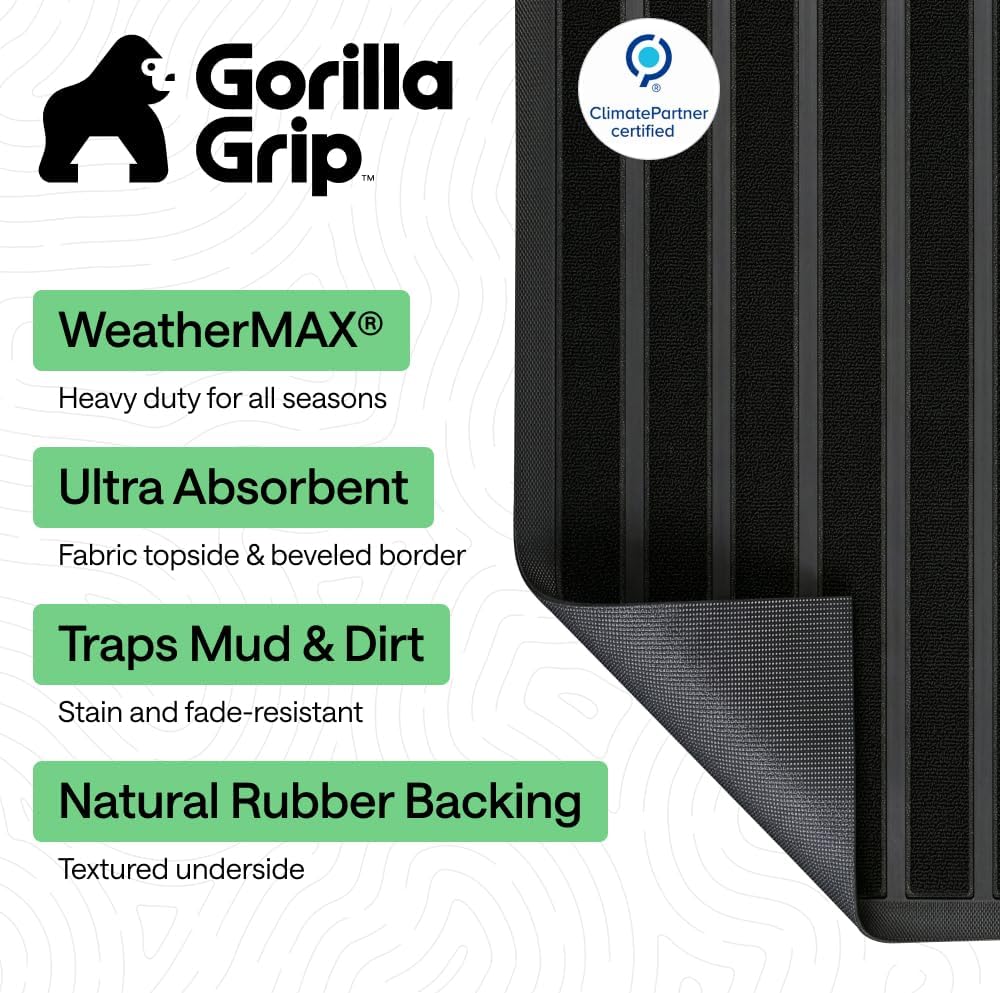  WeatherMAX Door Mat, Indoor Outdoor Use, 29x17, Black Stripe | 100% Waterproof Outdoor Doormat, US Designed, Stain and Fade Resistant, Low Profile Front Door Mat, Easy to Clean Welcome Mat thumbnail