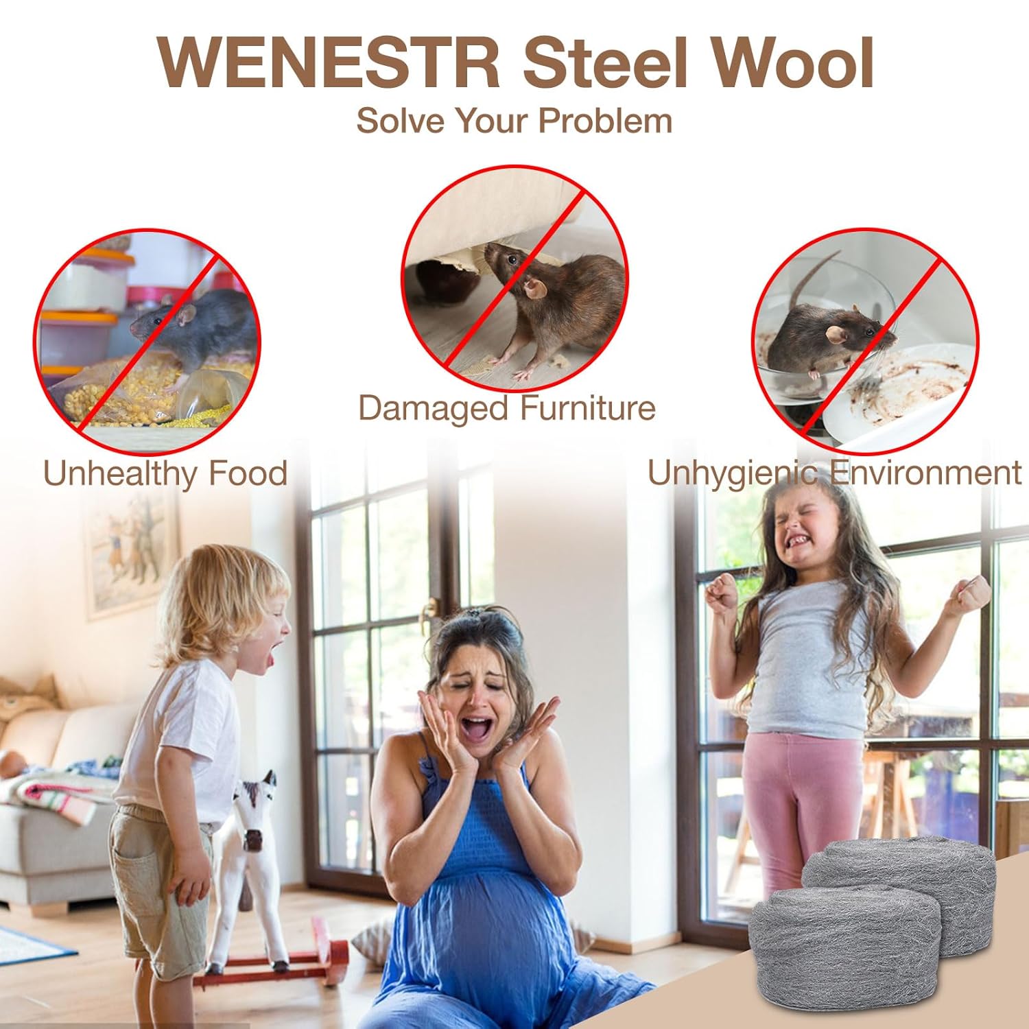 Steel Wool Mice Control - 6 Pcs 2.36"×9.84Ft Steel Wool for Wall Hole/Gap Filler - Best Thing to Get Rid of Mice - Keep Animals Away from Cracks,Siding,Pipeline,Vents in Garden/House/Garage/Kitchen