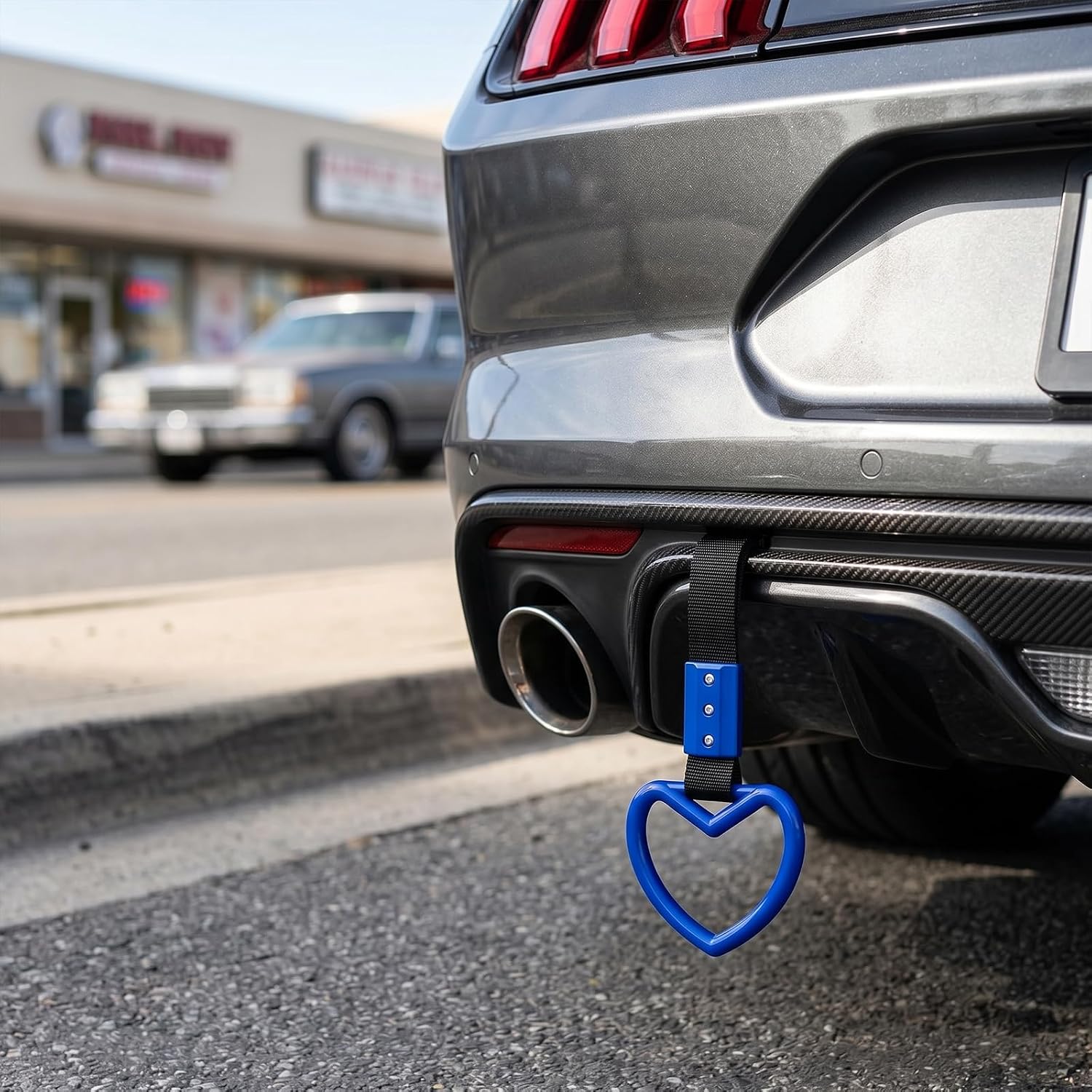 2 Pcs Heart Shaped Car Handle Strap – JD M Drift Charm Rear Bumper Warning Ring Decor for Car Interior Exterior, Subway Bus Handle Accessory, Cute Heart Car Decor Gift for Drivers (Blue) image 4