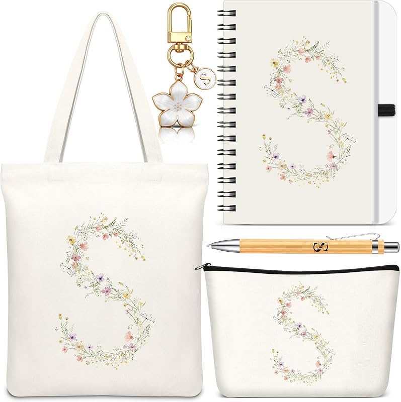 Talltalk Conjunto com 5 peças com letra inicial, bolsa tote e nécessaire