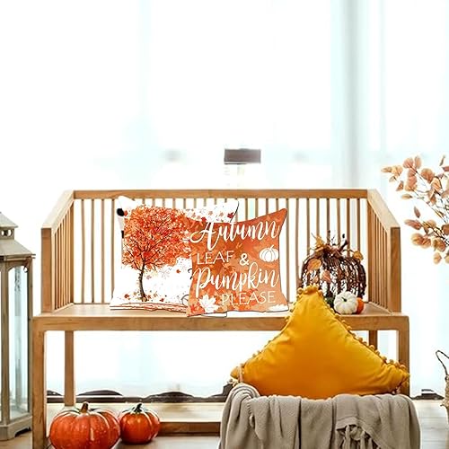 Miniatura 3 de Juego de 4 fundas de almohada de otoño de 18 x 18 pulgadas, diseño de calabazas y hojas de arce, diseño de Hello Fall para decoración al aire libre,
