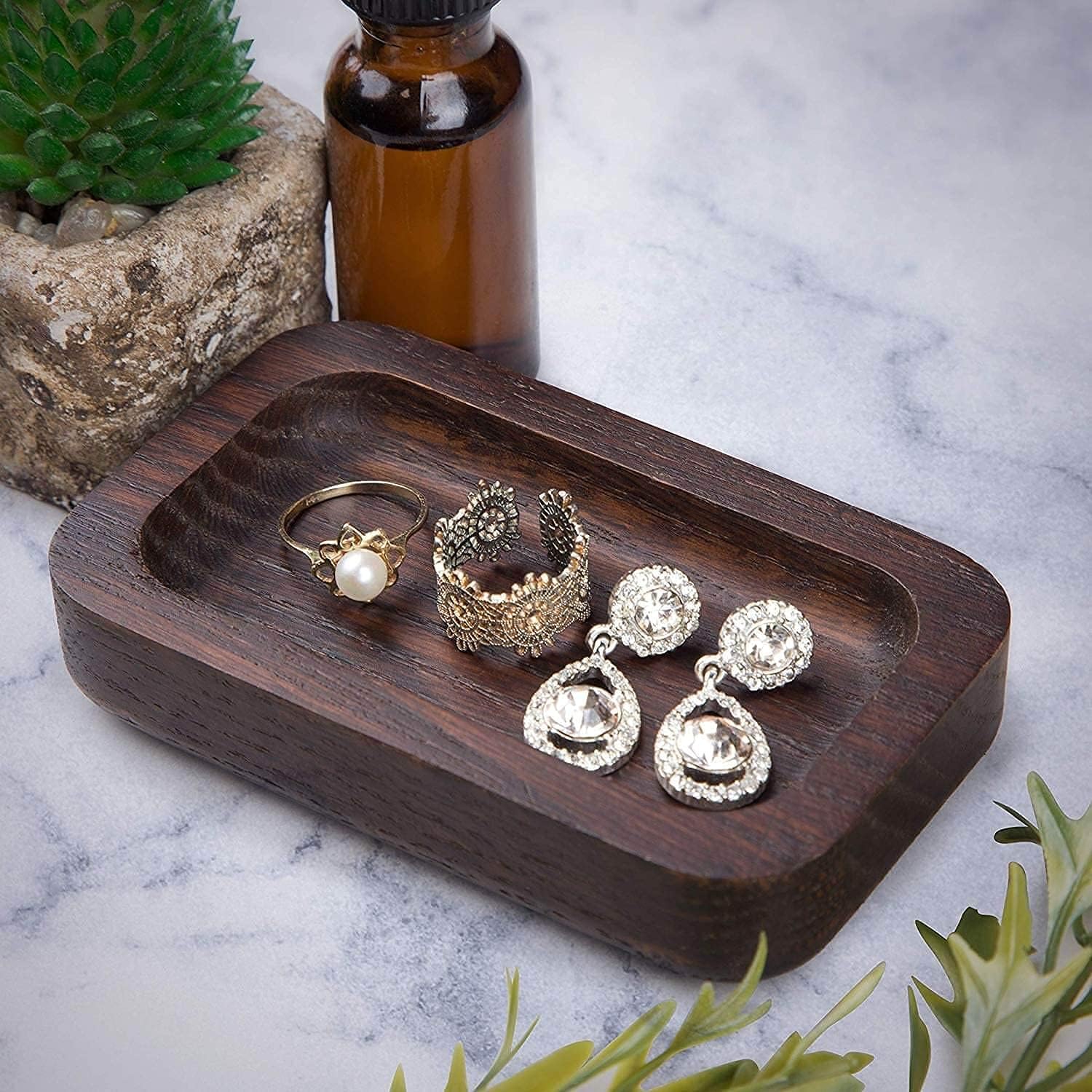 Prazoli Men's Ring Holder - Wooden Ring Dish & Tray for Nightstand for Him, Small Trinket Dish - Image 4