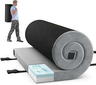 GYMAX Matelas Camping 1/2 Personnes Pliable, Longueur 183cm, Mousse à Mémoire de Forme, Housse Imperméable, Fond Antidérapant, Sangle pour Enroulement, Sac de Transport, pour Voyage, Randonnée