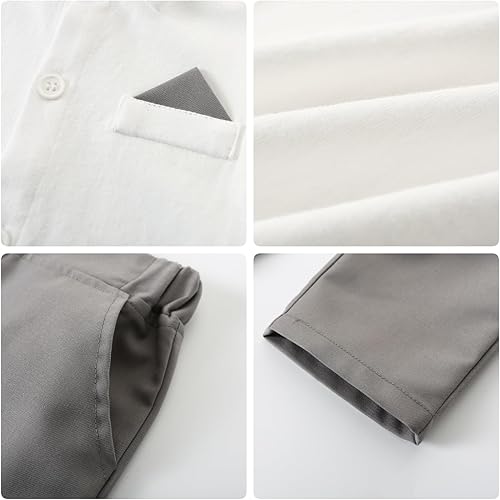 Vista 6 de SALNIER Conjunto de ropa de traje de bebé niño esmoquin trajes de caballero trajes de corbatín camisa tirantes pantalones boina sombrero