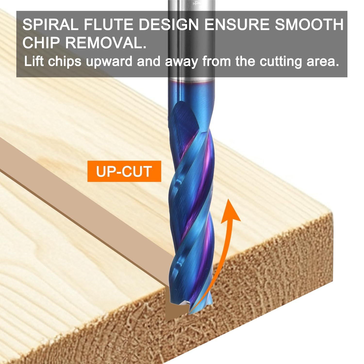 HARFINGTON Spiral Router Bit 1/2" Cut Dia 1/2" Shank Up Cut Blue Nano Coated Solid Carbide 3 Flutes CNC End Mill Milling Bits for Wood Plastic Soft Metal (2" Cut Length 4" Long)