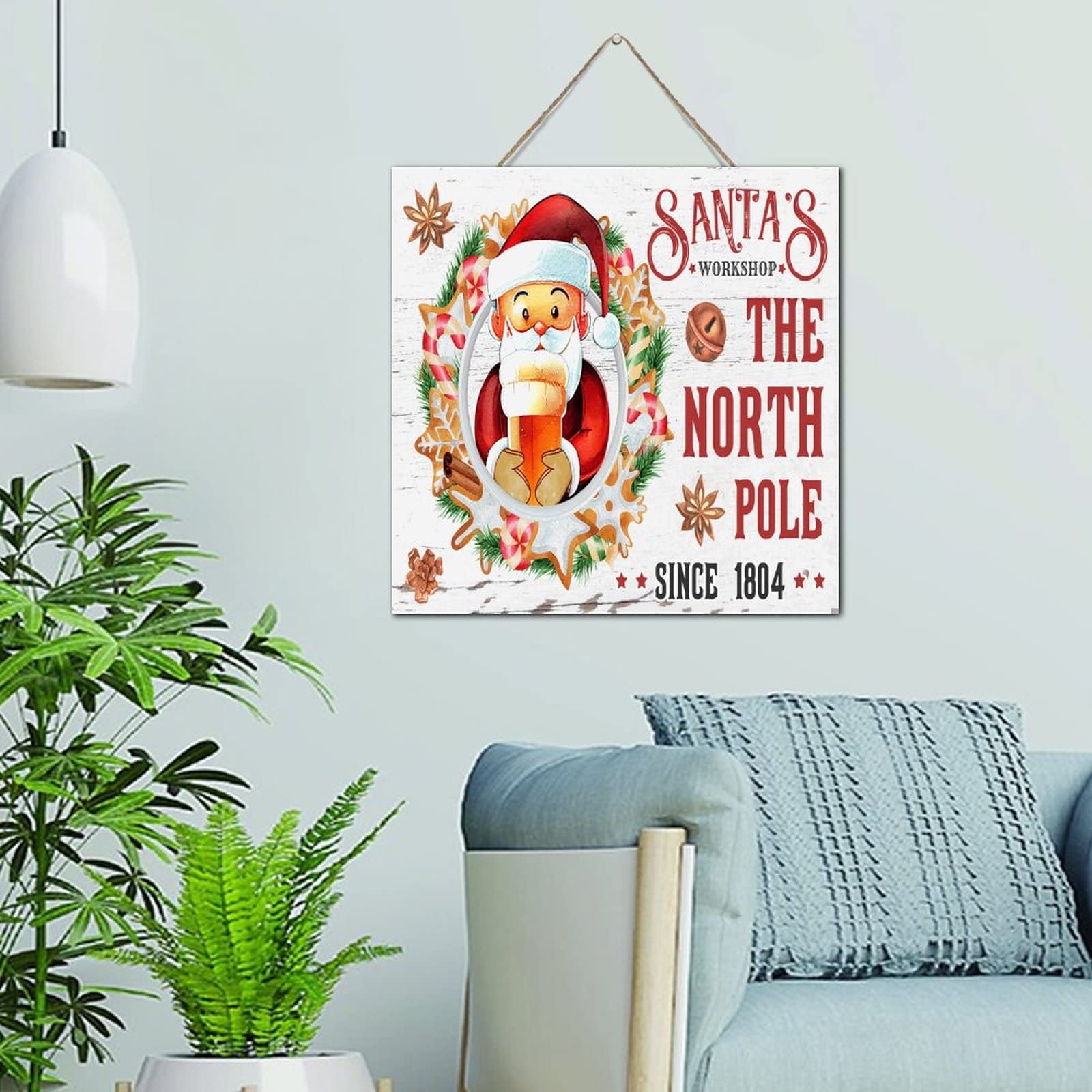 Plaque murale rustique en bois 30,5 cm avec couronne de Noël