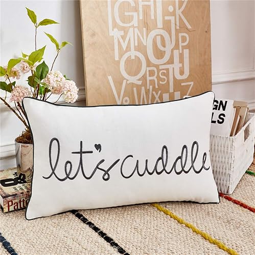 Sanmetex Let's Cuddle - Funda de almohada lumbar decorativa de 12 x 20 pulgadas, funda de almohada rectangular gris bordada para cama, dormitorio,