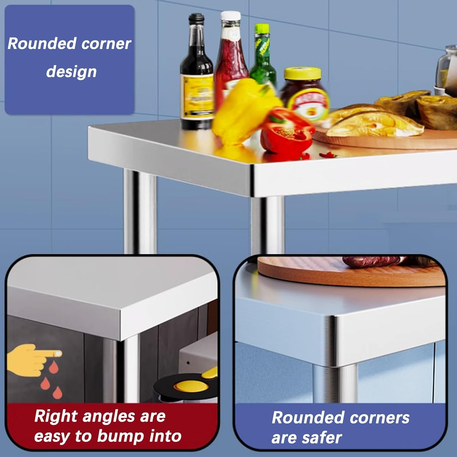 Stainless Steel Work Table, Food Prep Worktable, Commercial Kitchen Prep Work Table, Metal Work Table with Adjustable Feet for Restaurant, Home and Hotel(L60xW60cm/23.6x23.6in)