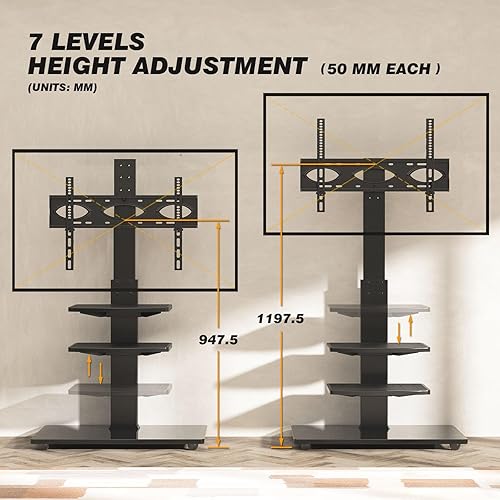 Miniatura 5 de Soporte de TV de piso para televisores de 37 a 75 pulgadas soportes de TV de esquina giratoria con 3 estantes de montaje para pantalla plana LCD de