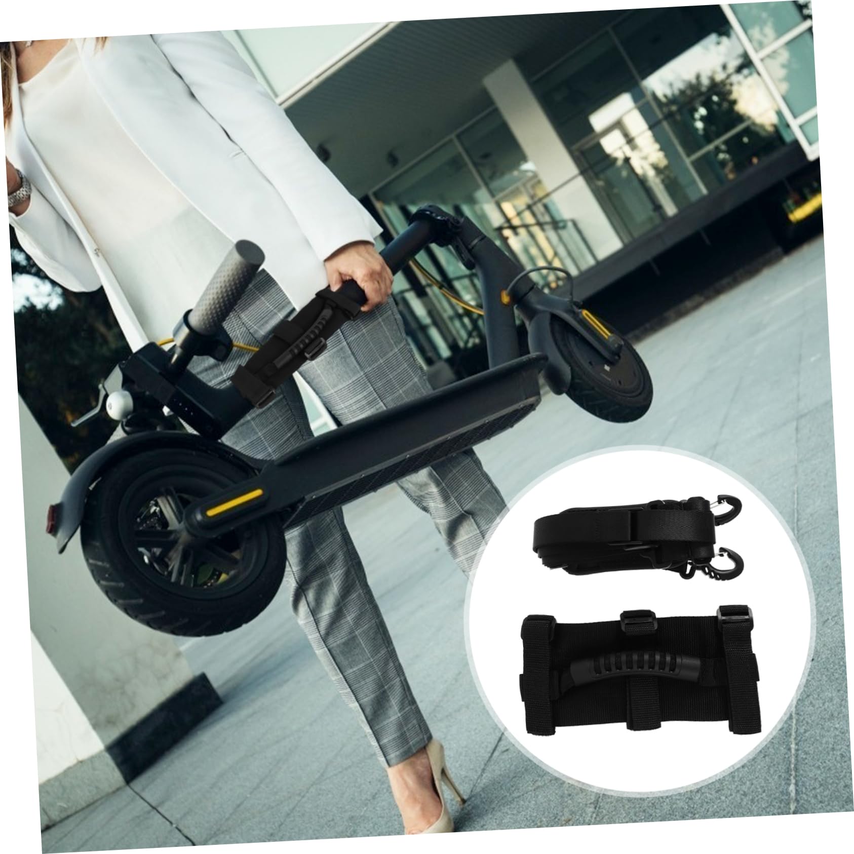 Mipcase Sangle Trottinette Accessoires De Scooter Électrique Sangles De Transport De Scooter Poignées Bandoulière pour Scooter Flotter Serrure De Scooter PP Black