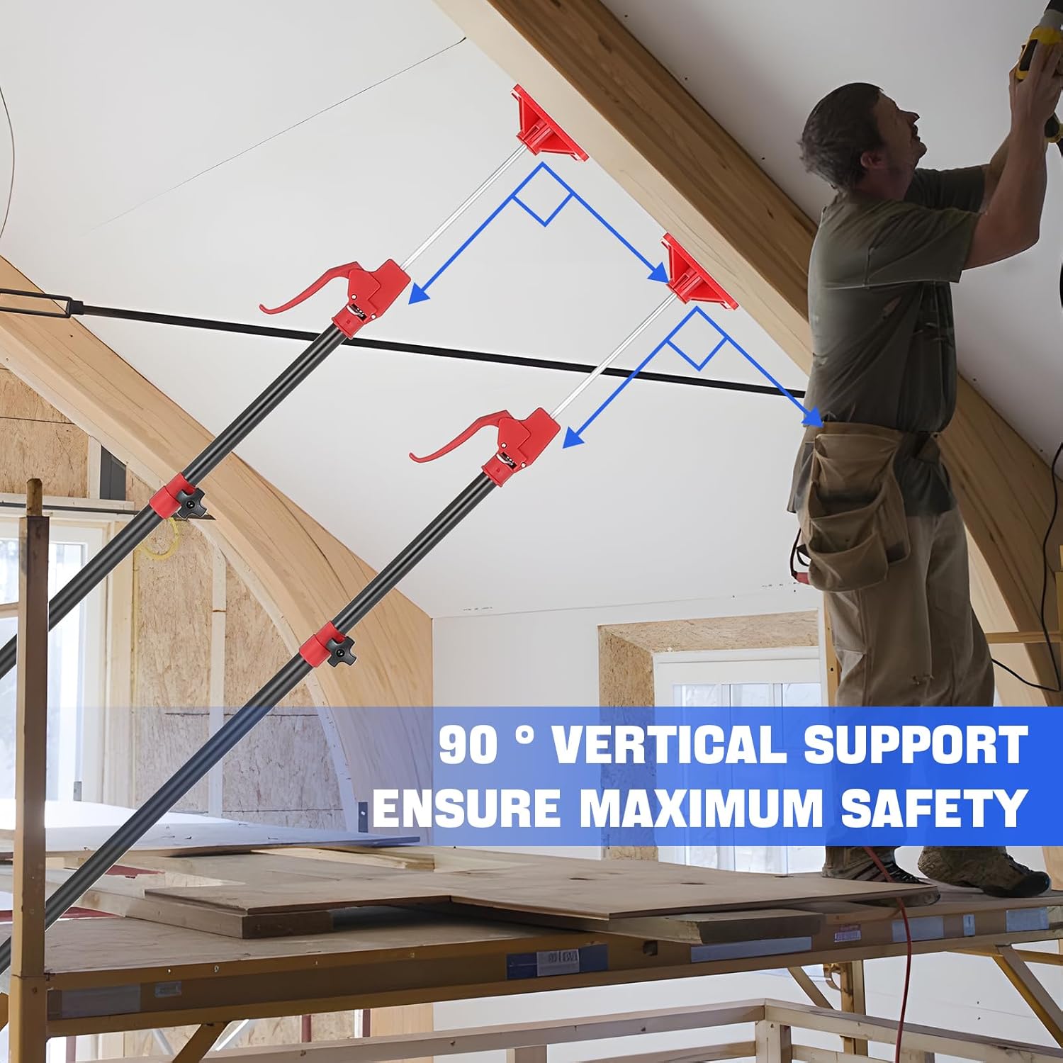 Cabinet Jack Support Pole, 45"-114" Drywall Lifts Support Poles Adjustable for Drywall Lifts Installing Cabinet, Drywall Jack, Cargo Bars with 154 Lbs Capacity (45"-114" 4PC)